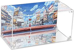 CHILLCASE UV Printed Background Acrylic Display Case with Mirror Base Anime Scene Clear Display Box Stand for Collectible Showcase for Action Figures Models PVC(Playground,11.8×5.9×5.9 inch