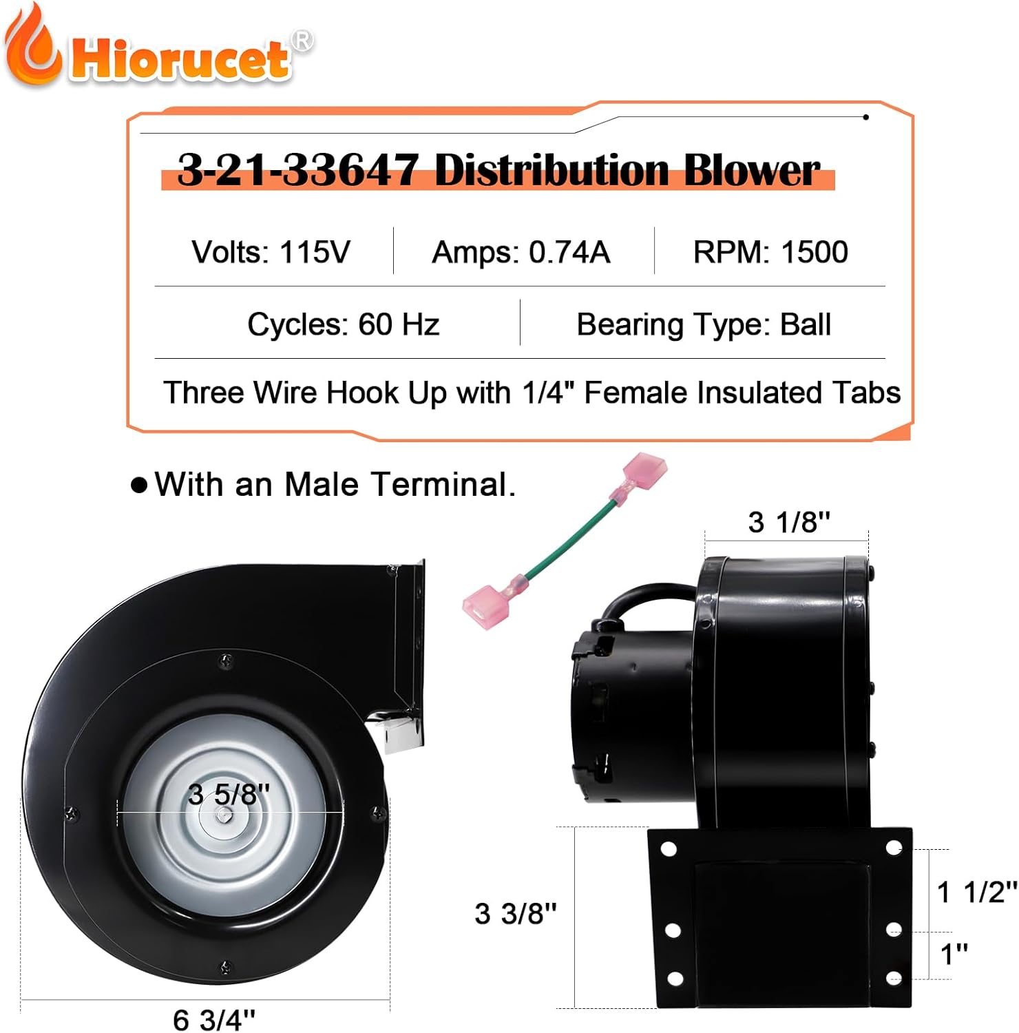 Hiorucet 3-21-33647 Distribution Blower for Harman P68, P61, Accentra 52i, Advance, P43, P38, P38+, PC45, P61A, P35i, Absolute 63, Accentra Insert, Replacement Harman Pellet Stove Part 3-21-22647.