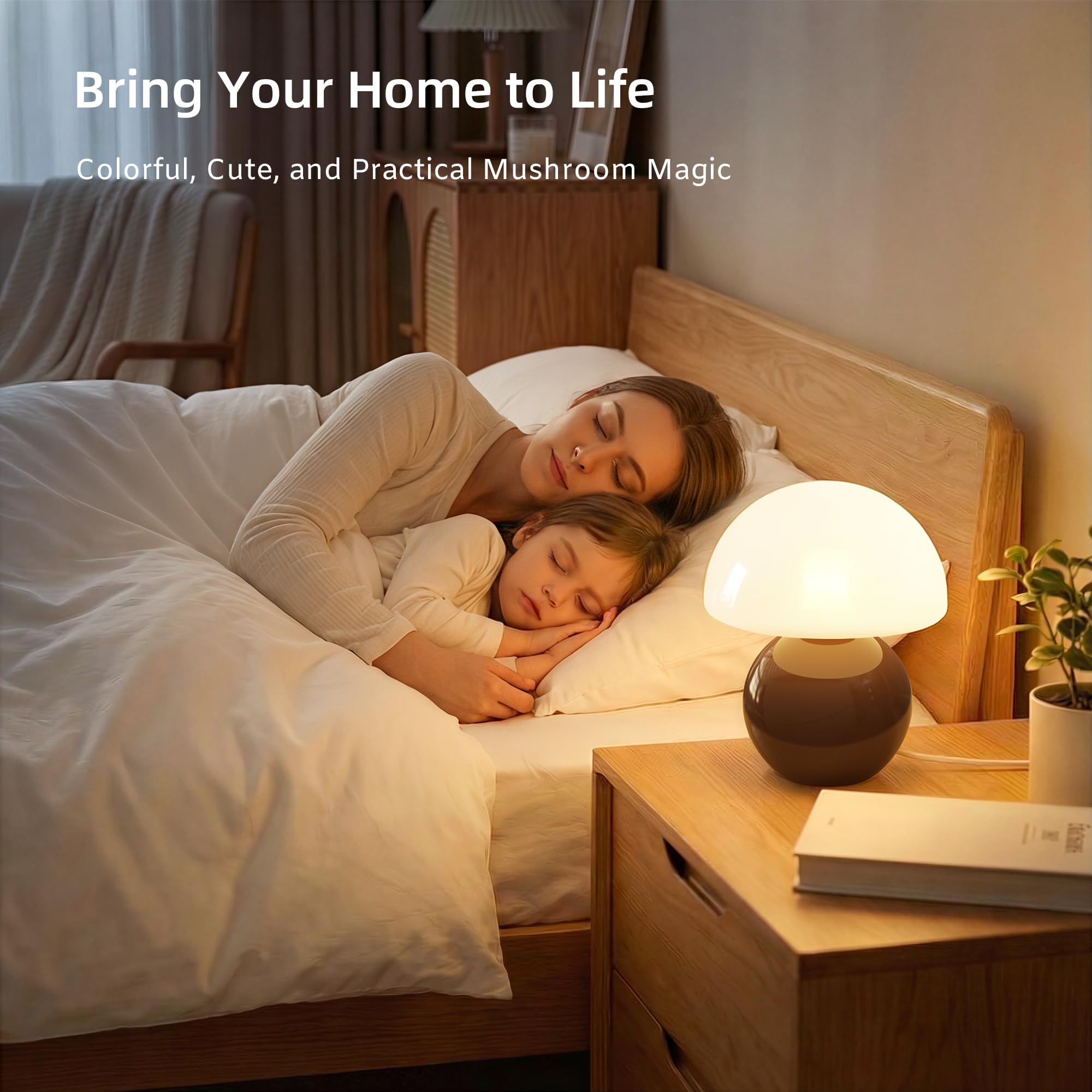 Dawnwake Lámpara de mesita de noche de seta, LED regulable, lámpara de mesa decorativa para salón, dormitorio, lámpara de mesa, lámpara de mesa de comedor, base de cerámica de cristal, pequeña lámpara