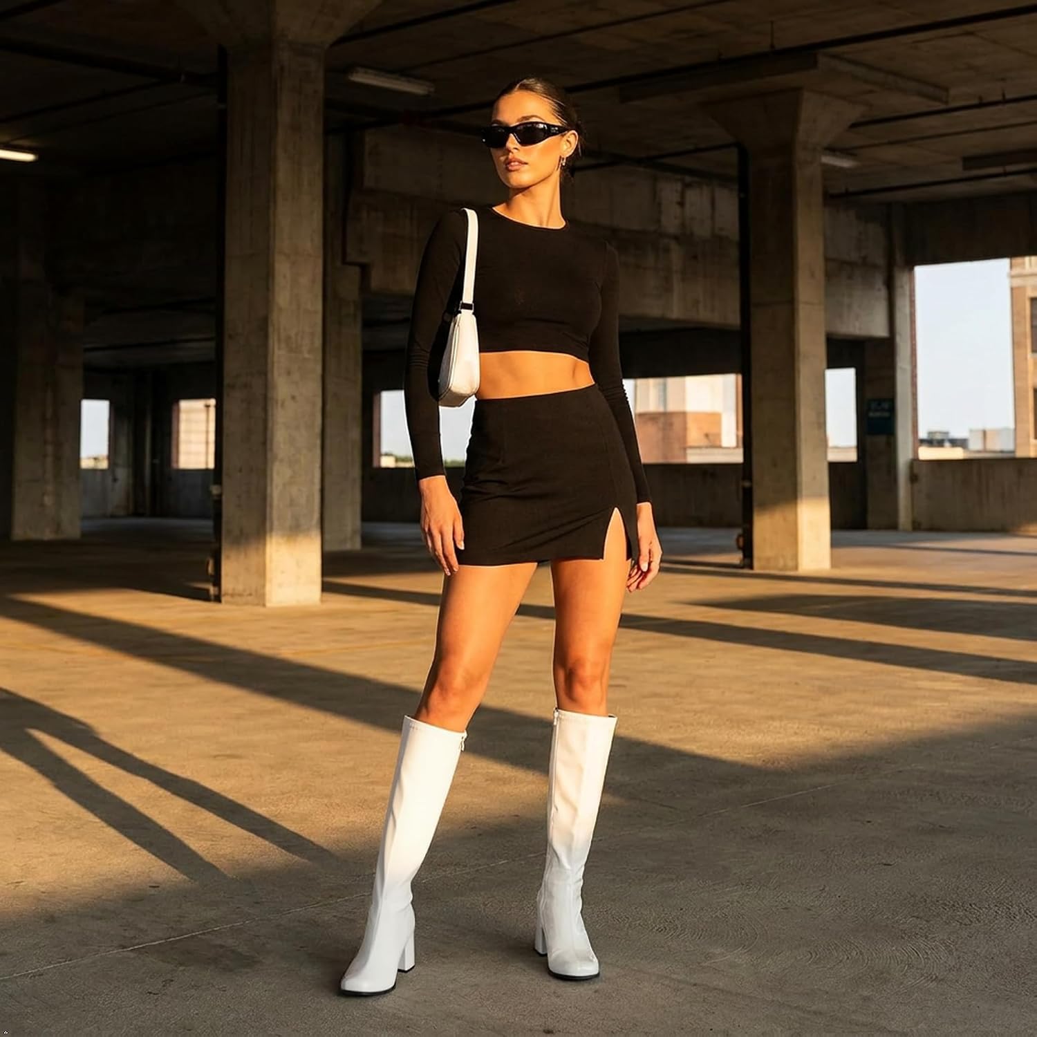LIURUIJIA Women's Gogo Boots Knee High Chunky Block Heel Square Toe 60s 70s Disco Costume Boots