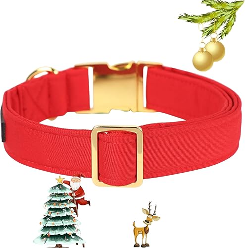 Miniatura 2 de Maca Bates - Collares de Navidad para perros, de algodón, suave, color rojo, con hebilla de metal, collar de invierno ajustable para perros