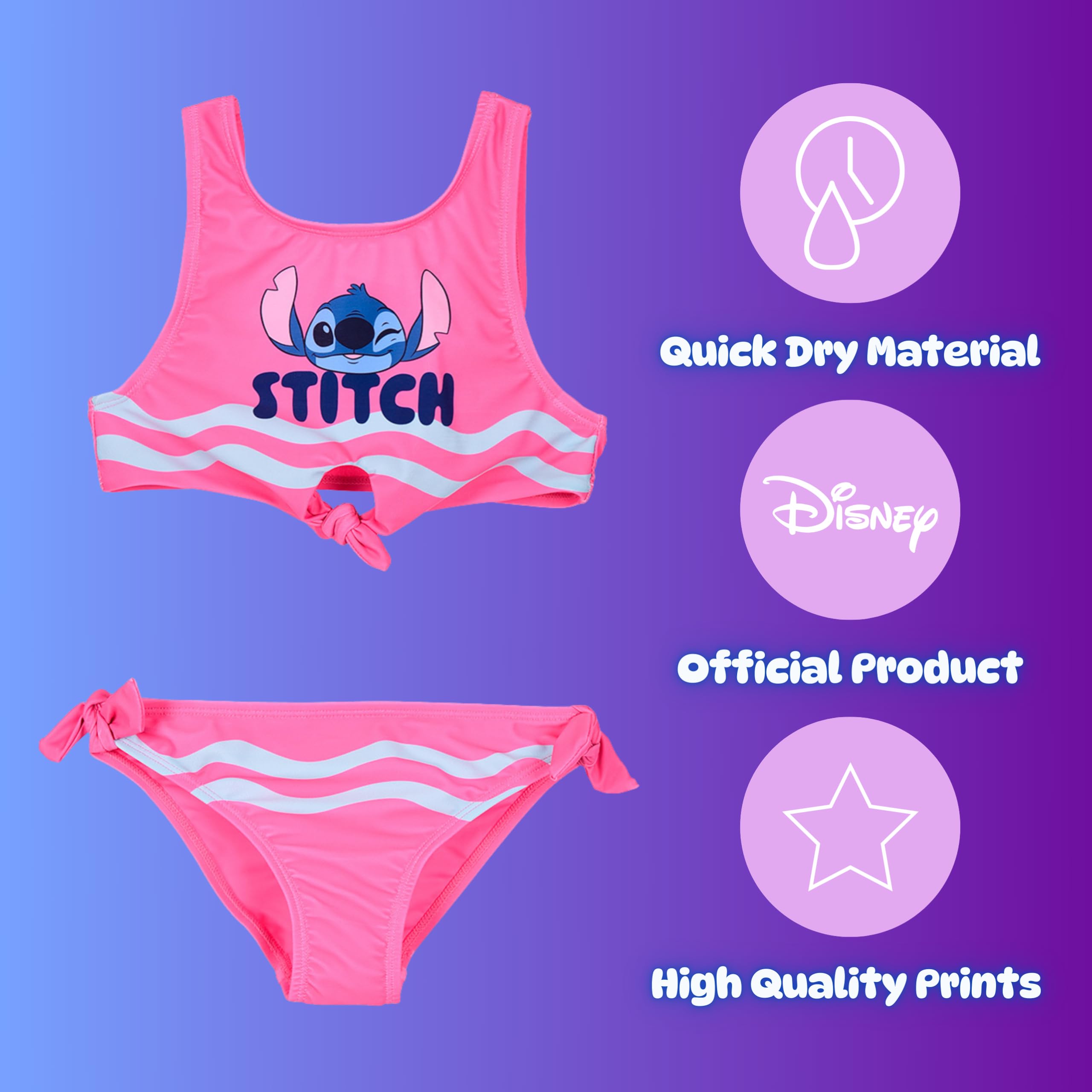Disney Stitch Bikini para Niña, Diseño Lazos Bañador de Dos Piezas Verano Infantil, Tallas 6 a 12 Años