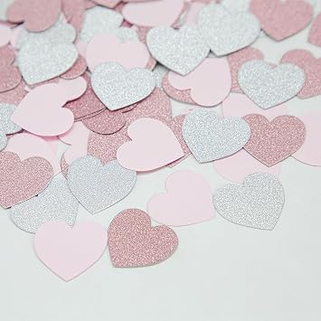 Rose Gold Pink Silver Party Decorations - 300pcs Paper Heart Confetti for Engagement Mothers Day Wedding Anniversary Romantic Bridal Shower Women Birthday Valentines Day Table Decor HongTongTong
