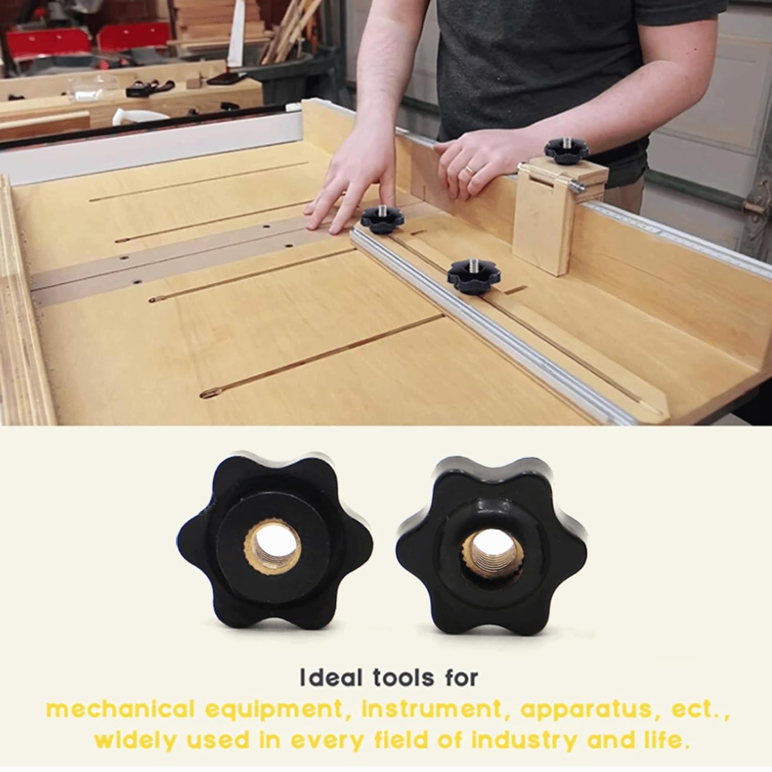 20PCS 6-Star Knobs - 1/4 Inch Plastic Hexagon Head Thru Knobs, Nylon Clamping Jig Knobs, Threaded & Knurled Thru Hole Set-Up Thumb Nuts