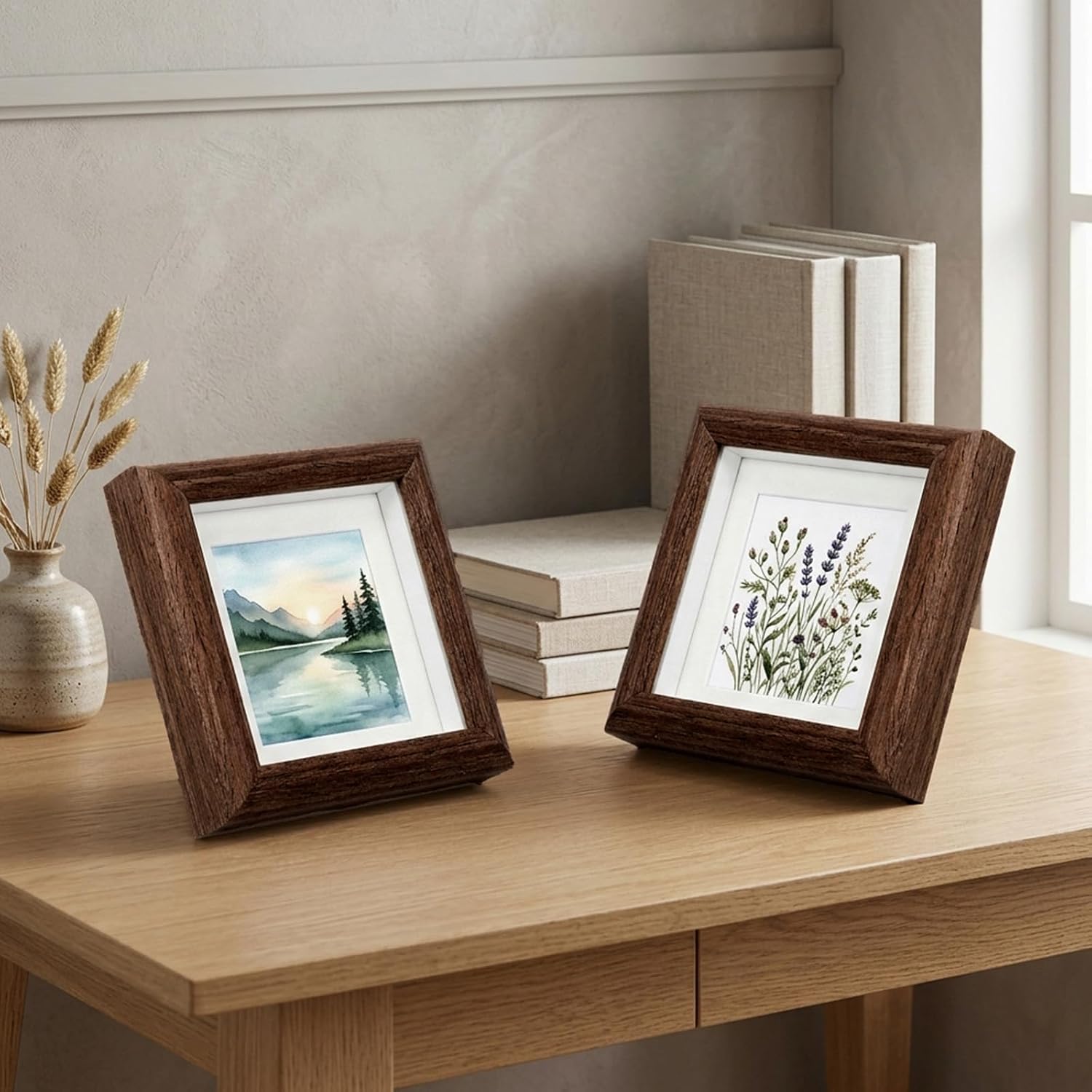 4x4 Small Shadow Box Frame, 2 Pcs Wooden Square Small Picture Frame