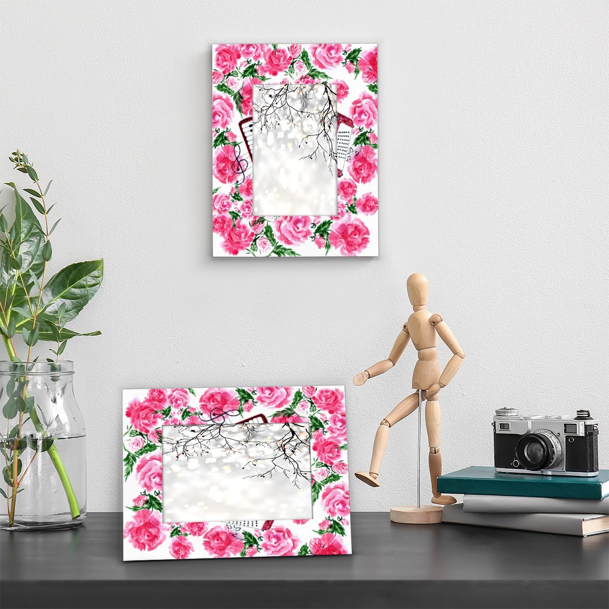 Vintage Rose Instrument muzyczny 30 x 35 cm ramka na zdjęcia pasuje do wyświetlacza, 11 x 14 zdjęć, muzyka, drewniana ramka na zdjęcia do dekoracji domu