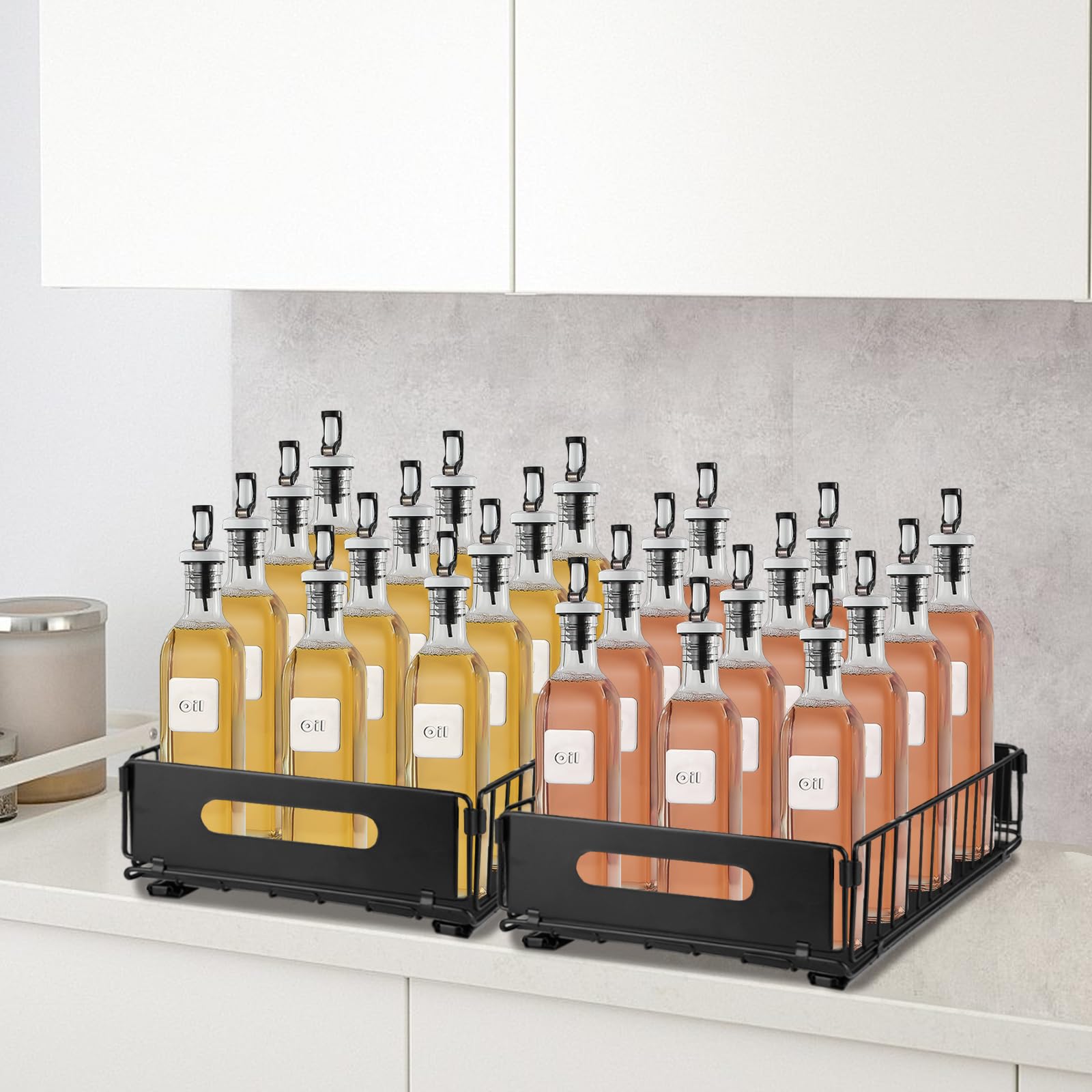 HUOLE Tiroir Coulissant Cuisine, organisateurs de Placard Extensibles, tiroirs coulissants, étagères coulissantes pour l'organisation, Noir - 38 x 25 x 10 cm (2 pièces)