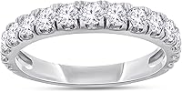 AFFY 1 Carat Lab Grown Diamond Half Eternity Wedding Band Ring for Women - 14K Gold Over Sterling Silver, IGI Certified