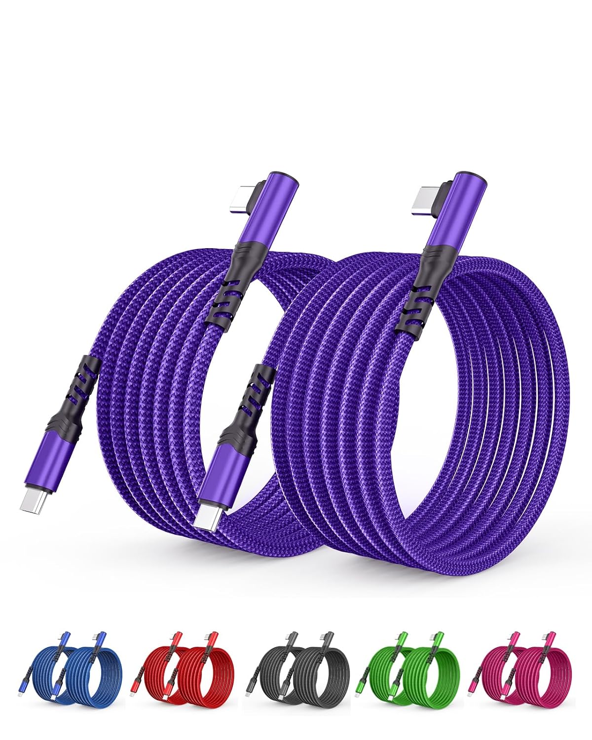 2-Pack USB C to USB C Cable 60W, 10ft+10ft Right Angle USB Type C Charger Fast Charging Cord for iPhone 16/16 Plus/16 Pro/16 Pro Max/15, Samsung S24 S23/S22, MacBook, iPad mini/Air/Pro/Pixel(Purple)