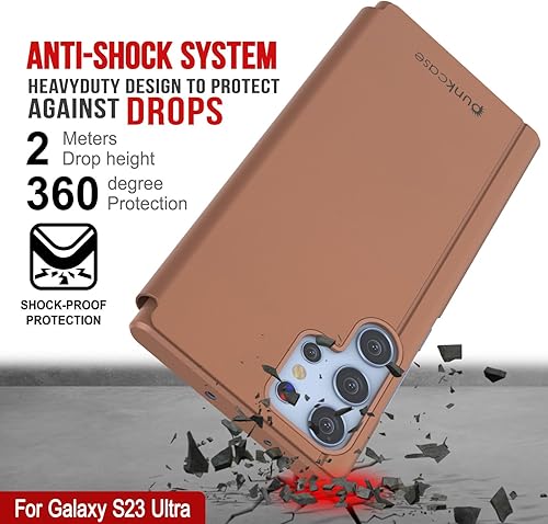 Miniatura 5 de Punkcase S23 Ultra Reflector - Funda protectora con tapa con espejo translúcido resistente a los arañazos y parte trasera de piel sintética