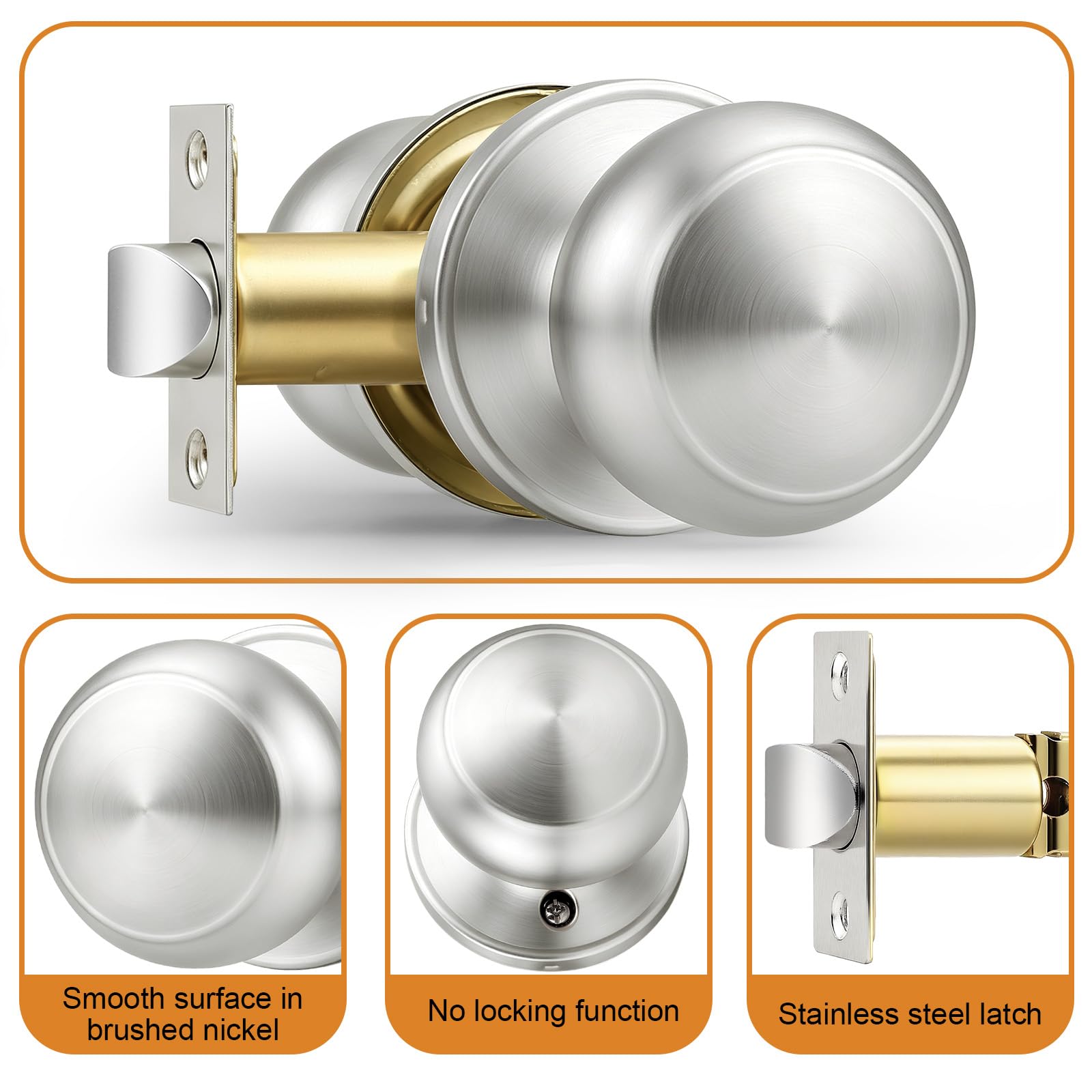 Brushed Nickel Door Knobs - 10 Pack for Interior Doors -6 Brushed Nickel Door Knobs - 10 Pack for Interior Doors -6