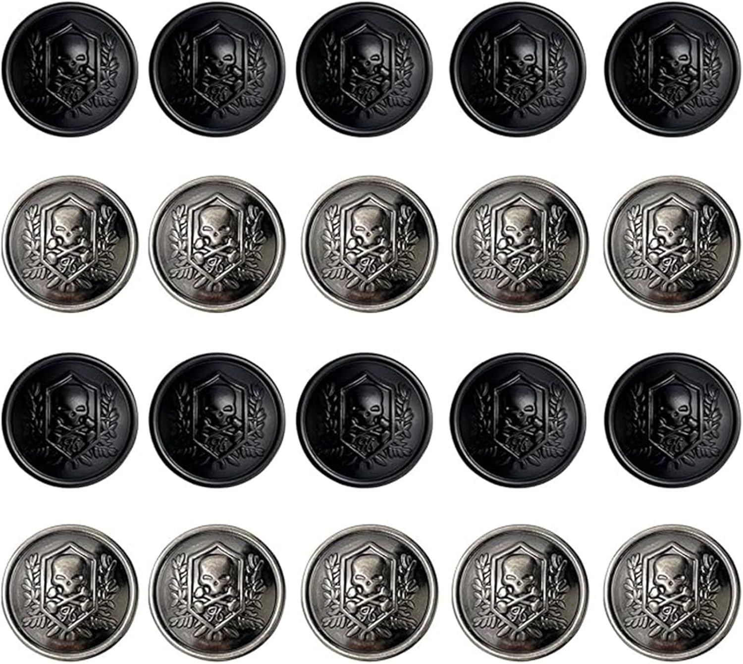 20 Pcs Zinc Alloy Skull Buttons, Round Skull Shield Buttons, Gothic Style Button Replacement for Jackets Jeans DIY Crafts, 0.59 Inches