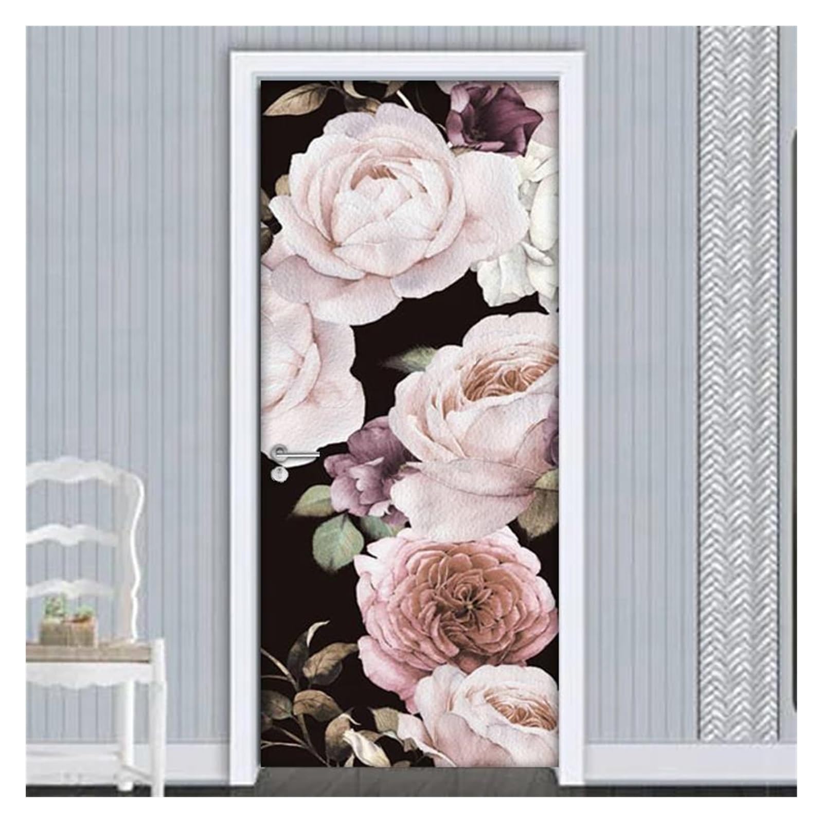Sticker autocollant de porte fleur 3D et décoratif grand format en PVC pour intérieur mural