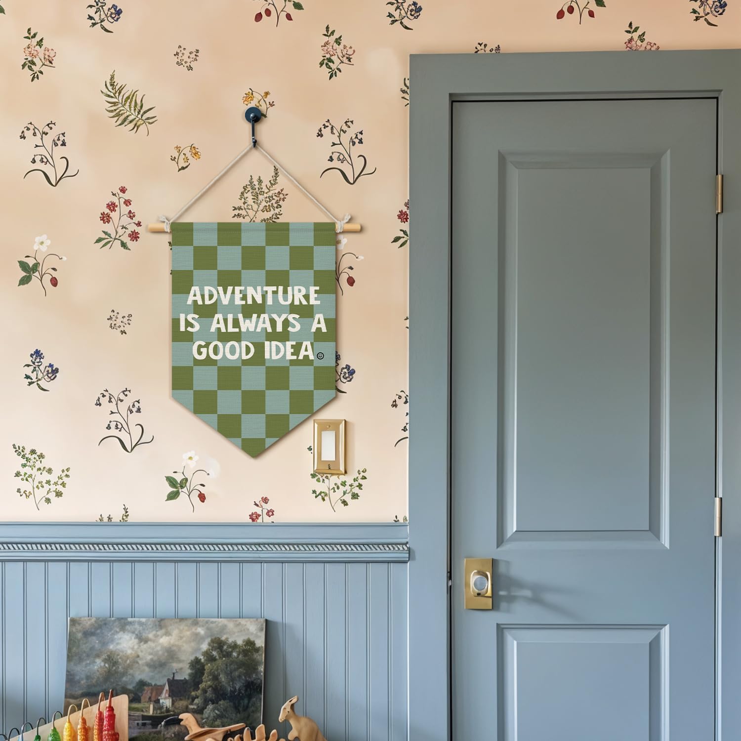 Wheatwin Nursery Decor, Adventure Is Always a Good Idea Wall Hanging Pennant Flag Banner, Kids Room Wall Decor for Toddler Nursery Bedroom Playroom Classroom 15x11 Inch