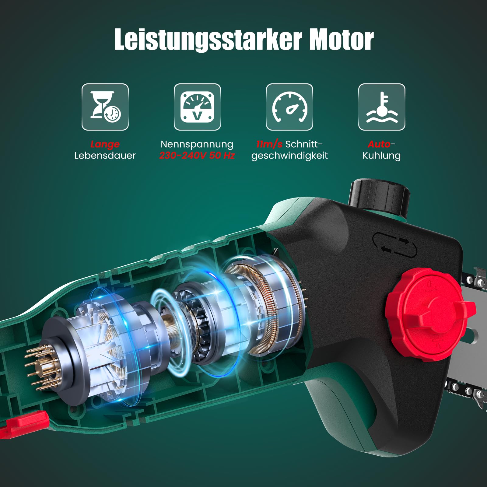 HYCHIKA Hochentaster Elektrisch, 750W Teleskop Kettensäge, Elektrische Hochentastungssäge, 162-220 CM Teleskopstange, 11 m/s Kettengeschwindigkeit, für Müheloses Schneiden und Beschneiden von Ästen