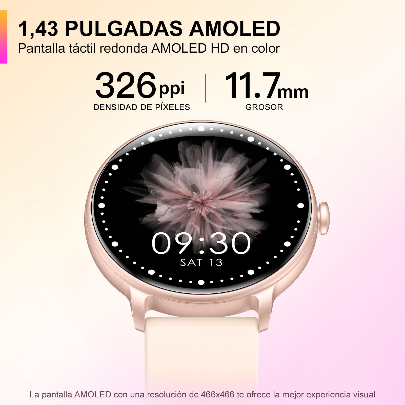 Reloj Inteligente Hombre Mujer, 1.43'' Smartwatch con Llamadas Bluetooth, 130+ Modo Deportivos Pulsera Actividad con Pulsómetro/Monitor de Sueño, Impermeable IP68 Smart Watch para Android/iOS