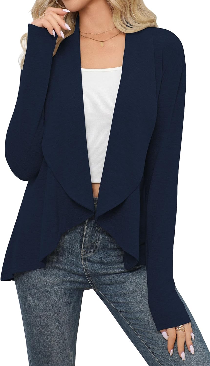 HIYIYEZI Cardigans for Women Casual Long Sleeve Open Front Soft Draped Lapel Cardigans