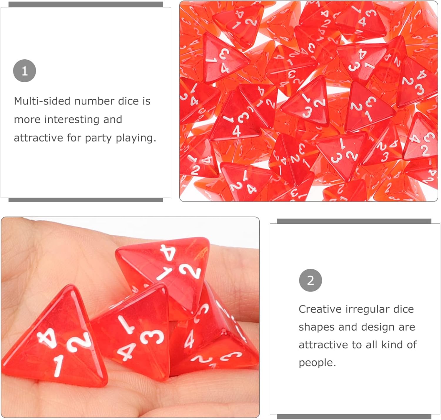 TOYANDONA Polyhedral Dice Bulk, 60Pcs 4 Sided Dice Polyhedral Dice Set Game Dice for RPG and Other Table Games (Red)