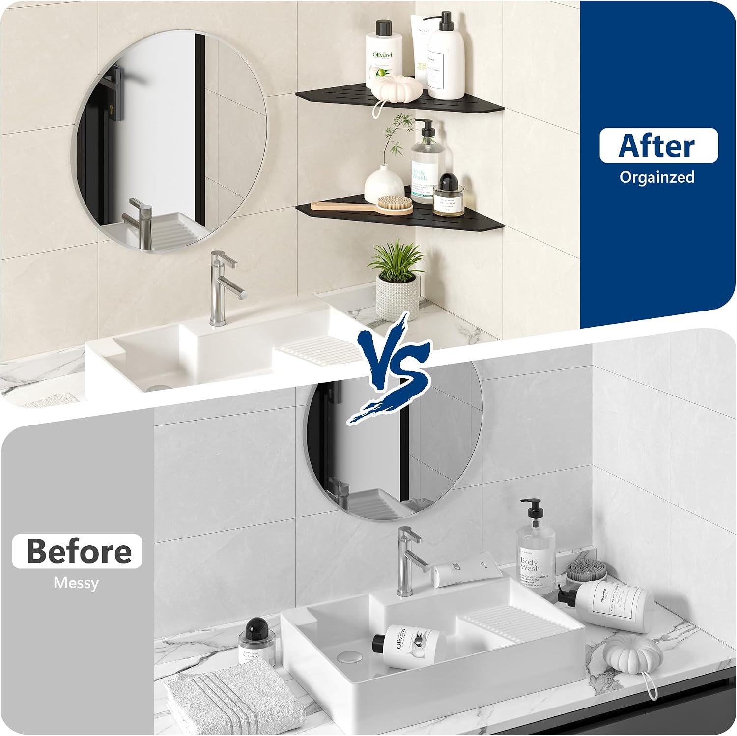 Matte Black 10 Inch Corner Shower Shelf with Slot Design, 2 Pack | Floating Corner Shelves for Tile Wall, Tile Shower Shelf, 304 Stainless Steel Wall Storage Shelves for Bathroom, No Drilling