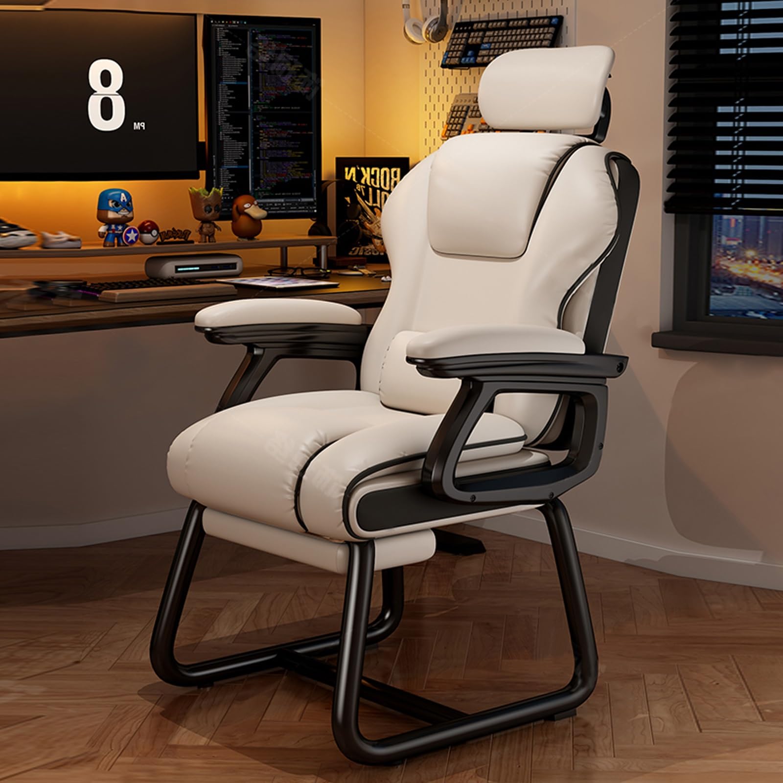 Sedia da ufficio in pelle sintetica marrone con schienale medio – sedia da scrivania omic senza ruote per PC, perfetta per recept, hall, sala conferenze e area di attesa.
