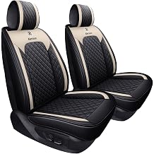 Aierxuan 2 Front Seat Covers for Cars Waterproof Leather, Black-Beige | Universal Fit for Honda Accord Kia Soul Sorento Optima Sporage Mazda Toyota Chr Prius Venza Fj Cruiser Jeep Wrangler VW