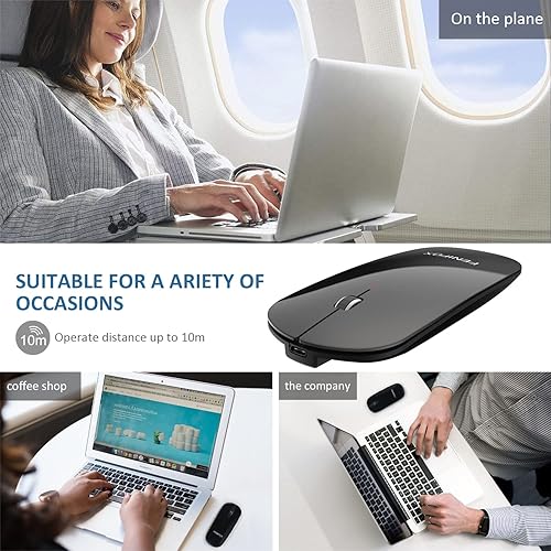 Miniatura 8 de FENIFOX mini mouse Bluetooth, mouse óptico móvil portable ultrafino con batería recargable para PC, Mac, laptop, tablet Android, Negro