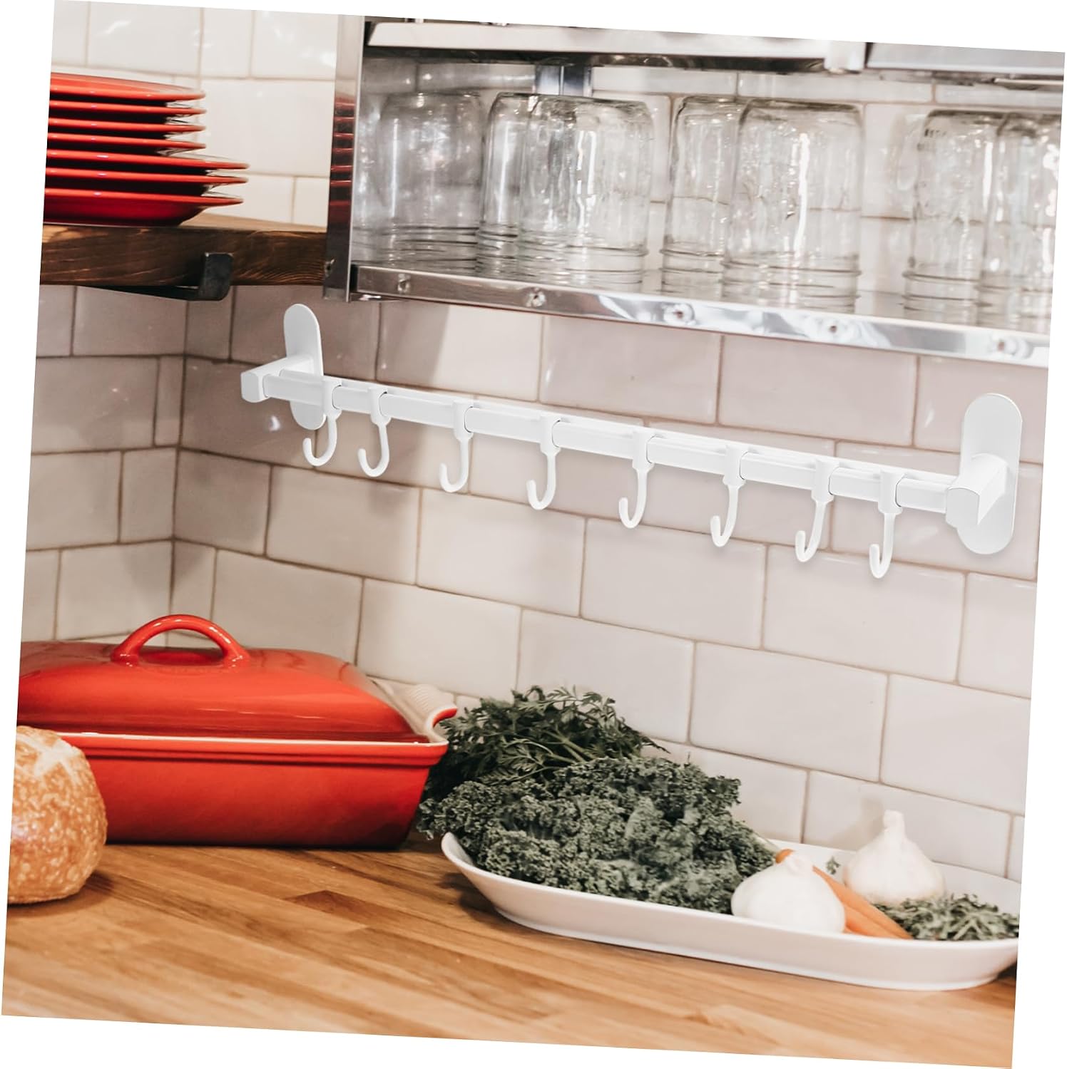 SECFOU Wall-mounted Kitchen Tool Hanging Rack Space Aluminum Utensil Organizer for Efficient Kitchen Storage and Easy Access to Pots and Pans