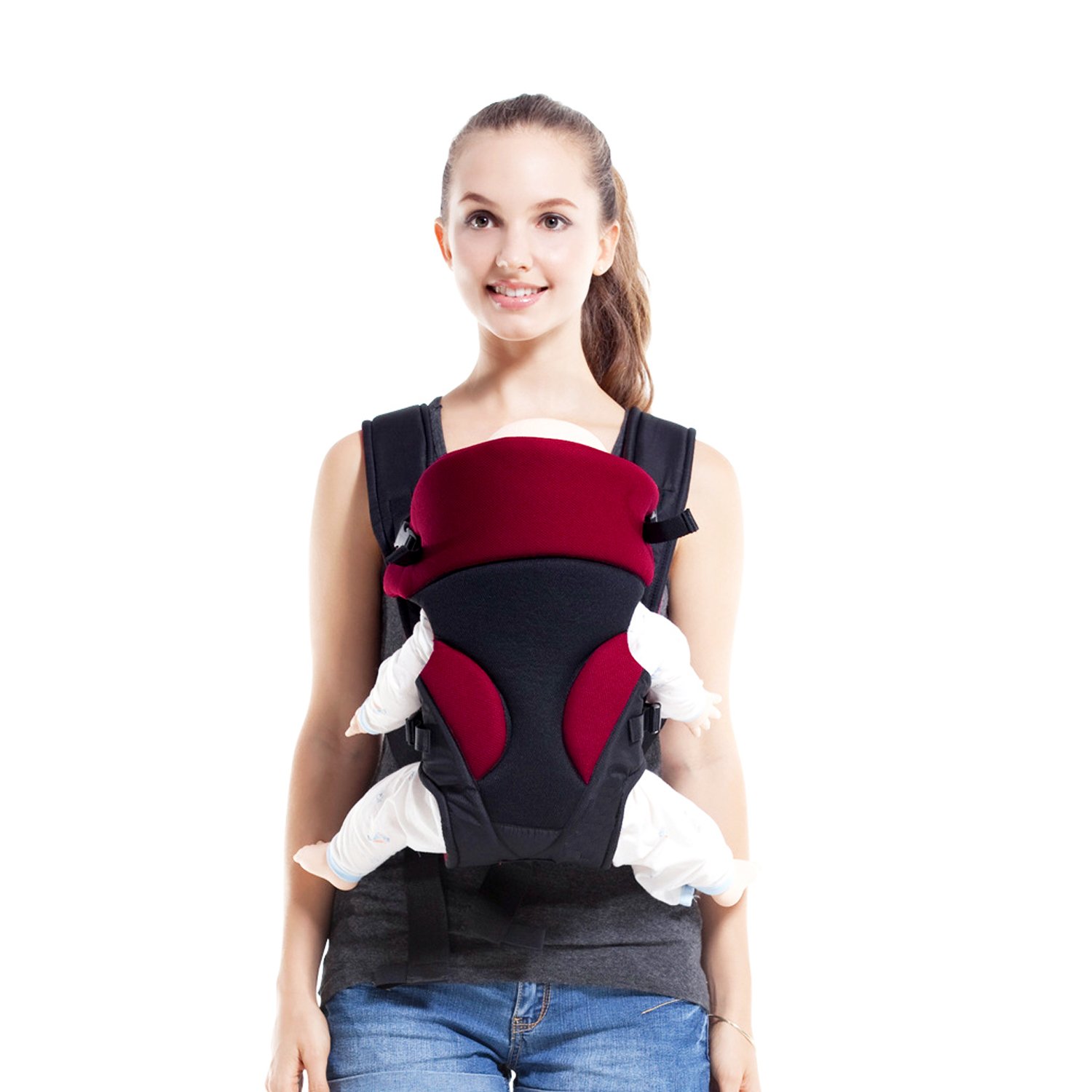 SONARIN Nuova Marsupio Neonati,Sicura e Comoda,rinforzata in posizione ergonomica, portatile traspirante multifunzionale all-season,varietà di posizione, il miglior regalo per bambini(Rosso scuro)