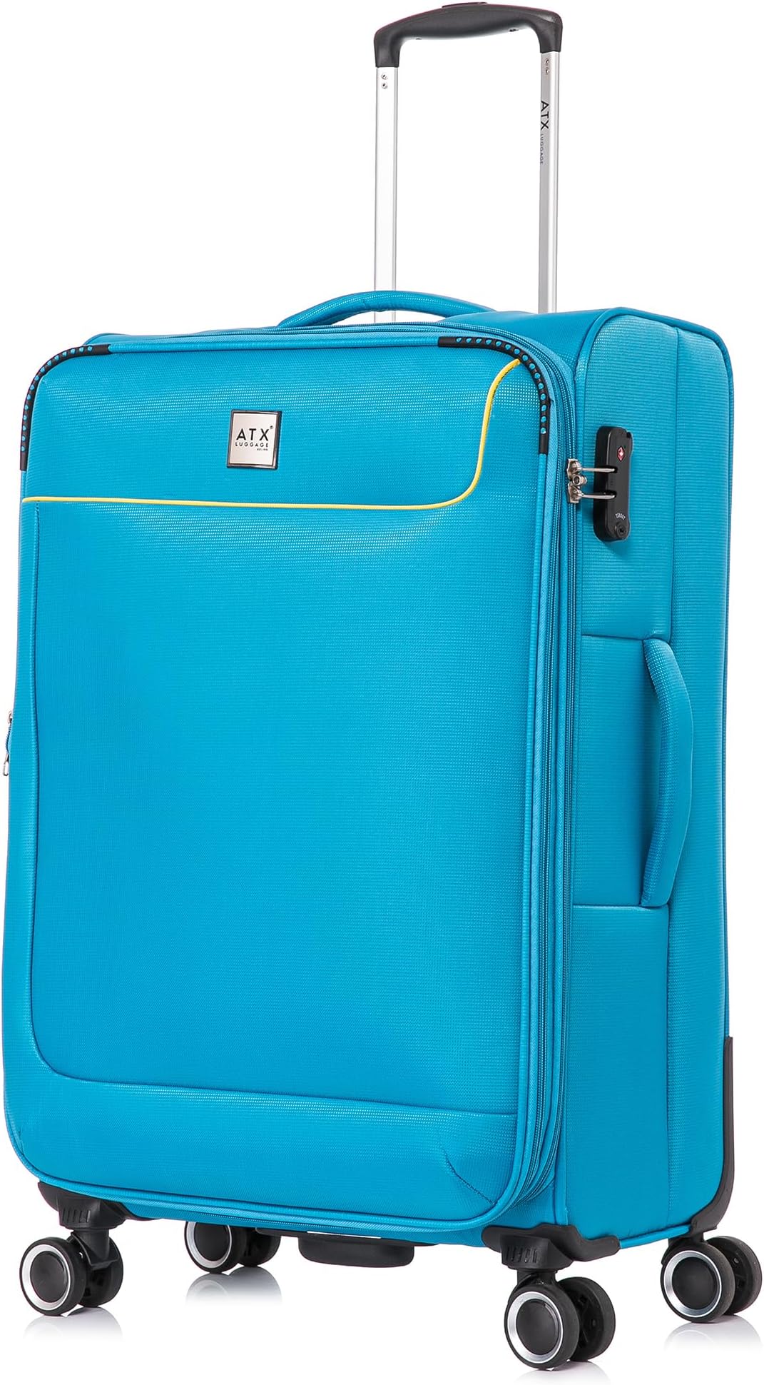 ATX Luggage Medium Suitcase Expandable Soft Shell Durable Lightweight Hold Check in Trolley Case Bag with 4 Wheels Built-in TSA Lock (Blue/Yellow, 73 Liter)