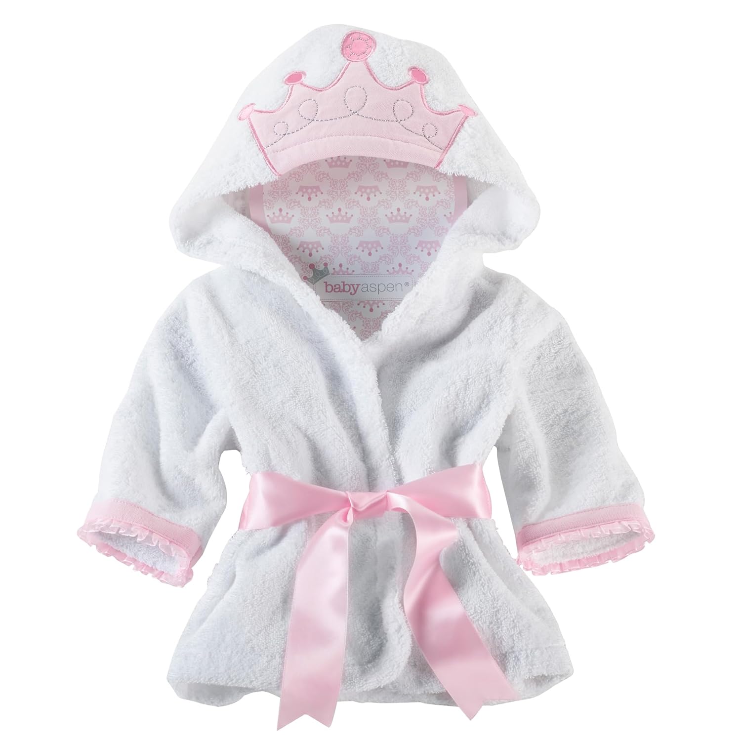 Baby Aspen Little Princess Hooded Towel Robe, 0-9 Months, Baby Bath Towel/Spa Robe