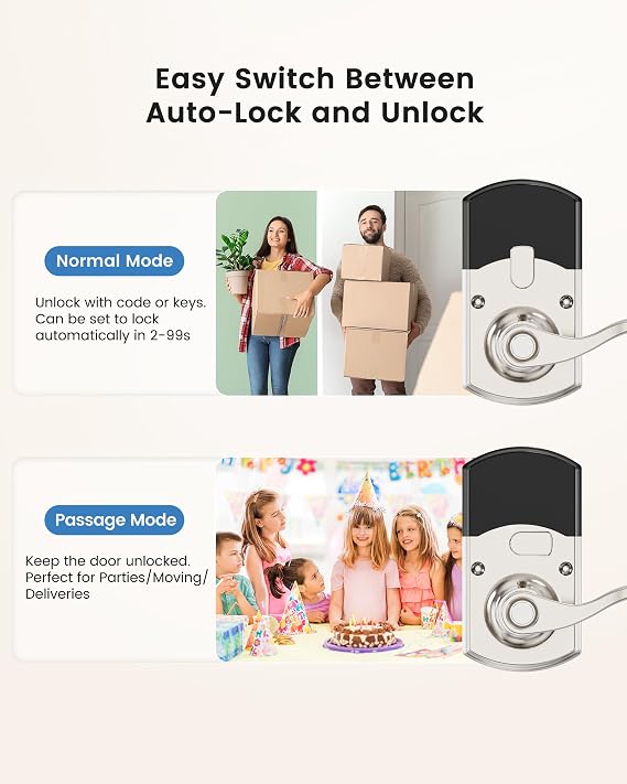 Keypad Smart Door Lock with Handle Keyless Entry Electronic Satin Nickel