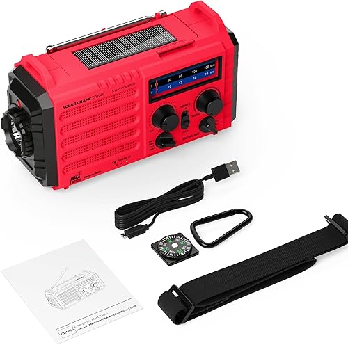 Miniatura 7 de Radio meteorológica de emergencia, manivela solar, funciona con pilas, radio de onda corta AM FM portátil con alerta NOAA, linterna, lámpara