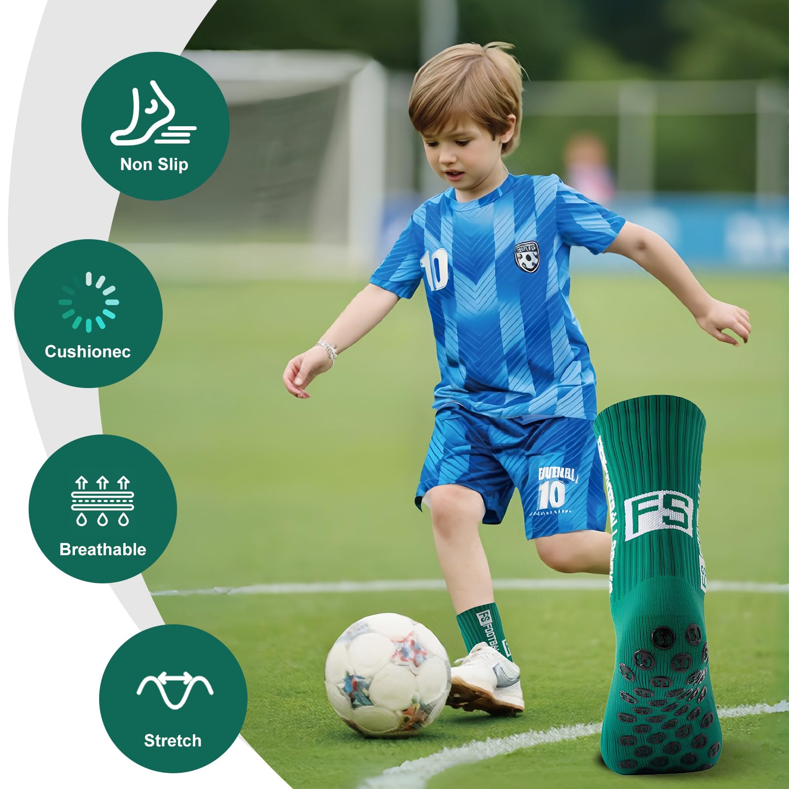 Okdance Grip Socks - 3 paia di calzini da calcio antiscivolo per bambini e ragazzi, antiscivolo, per basket, baseball, calcio, sport