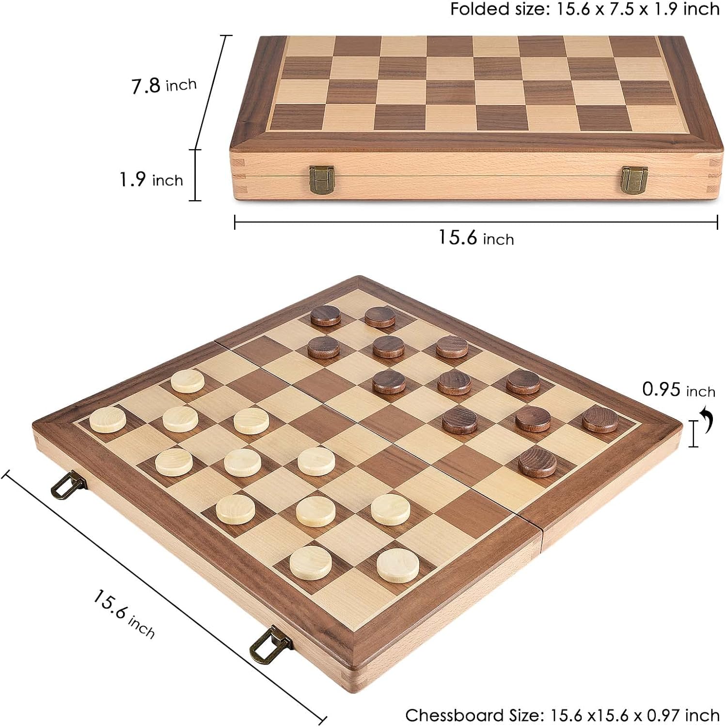 AMEROUS 15 Inches Wooden Chess & Checkers Set with Upgraded Weighted Chess Pieces - 2 Extra Queen -24 Cherkers Pieces -Instruction -Chessmen Storage Slots, Classic 2 in 1 Board Games