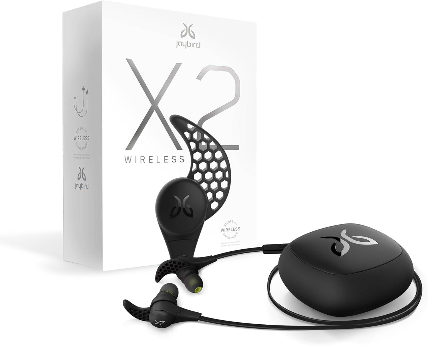 Close-up of Jaybird X2 earbud showing the micro USB charging port