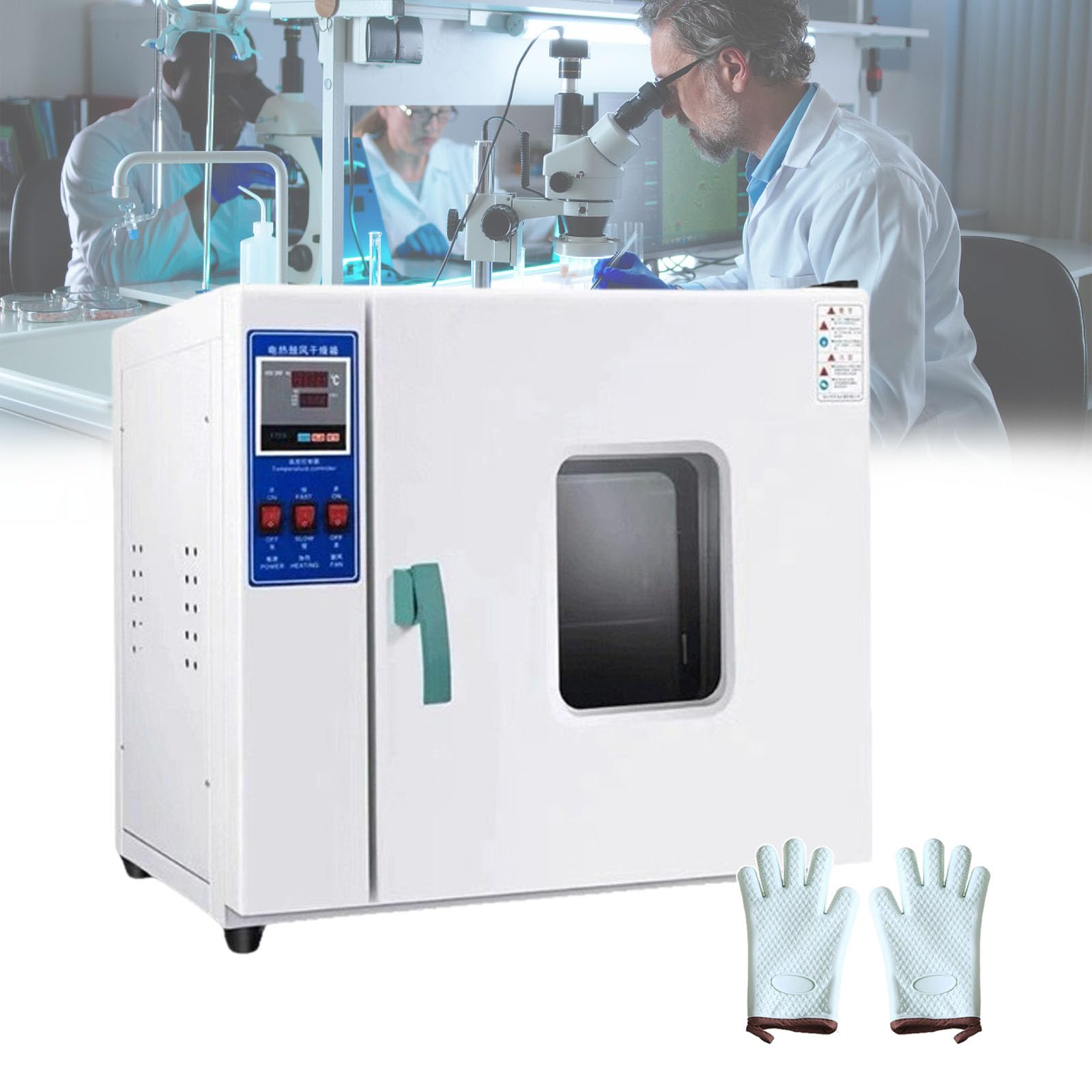 Horno de secado al vacío para uso en laboratorio, capacidad de 70 litros con interior galvanizado, potencia de 1500 W, incluye medidor de vacío y controlador digital para un control preciso de la