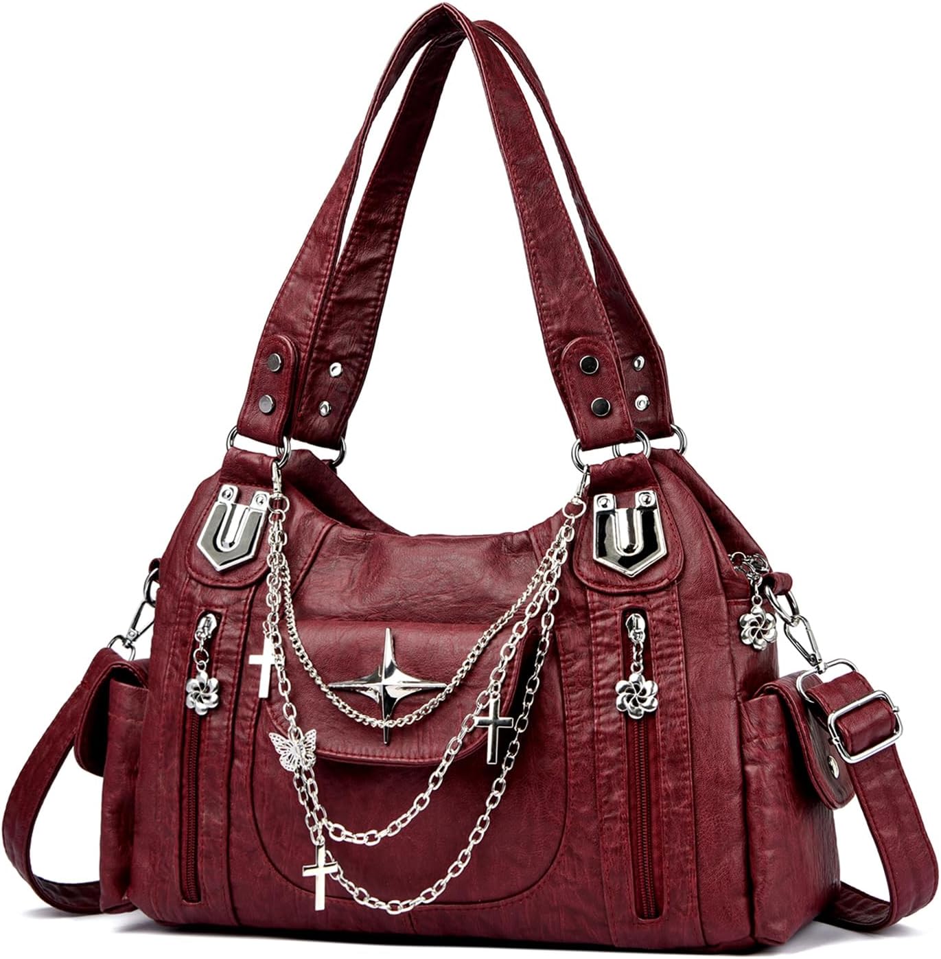 Vintage Y2K Leather Hobo Bag for Women Punk Shoulder Tote Satchel Purse