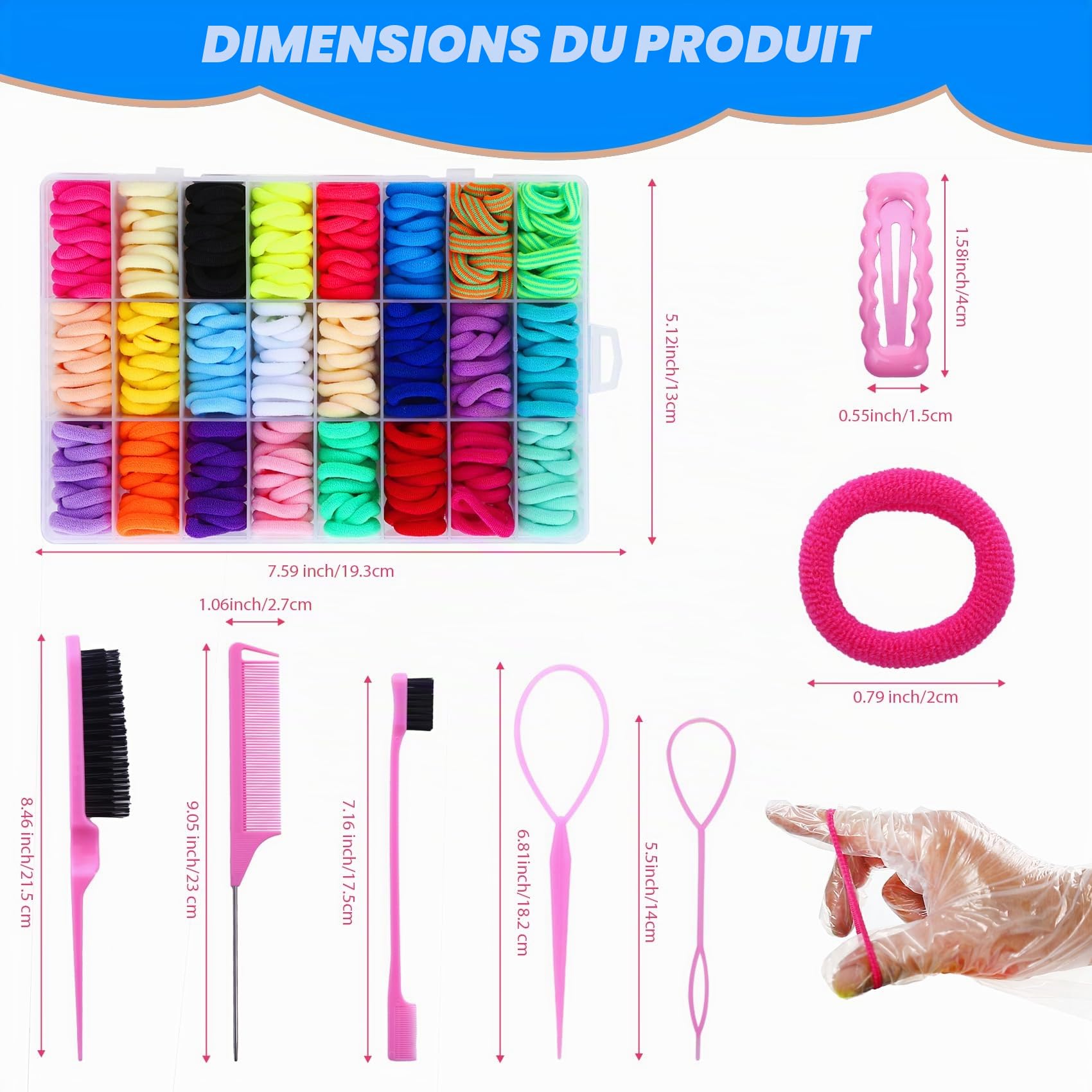 Ensemble d'accessoires de cheveux pour filles, 400 élastiques à cheveux, 10 pinces à cheveux, outils de coiffure, multicolore