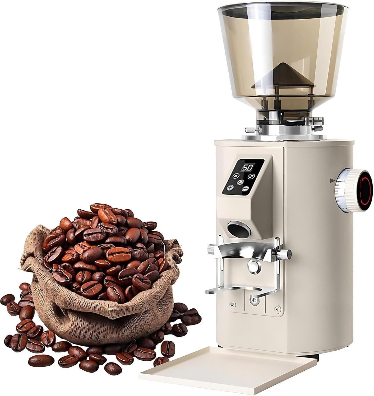 Coffee Grinder, 9 Speed Setting, Smart Timing, 350W High Power, LED Display, Max Speed 2800/min, 64mm Stainless Steel Grinding Disc