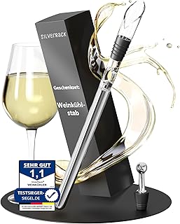 SilverRack Weinkühler Stab mit Ausgießer - Kühlstab für Weinflaschen aus Edelstahl - Wine Chiller Stick - Weinkühlstab Geschenkset - Weinstab Kühler mit Weinausgießer Set - Flaschenkühler