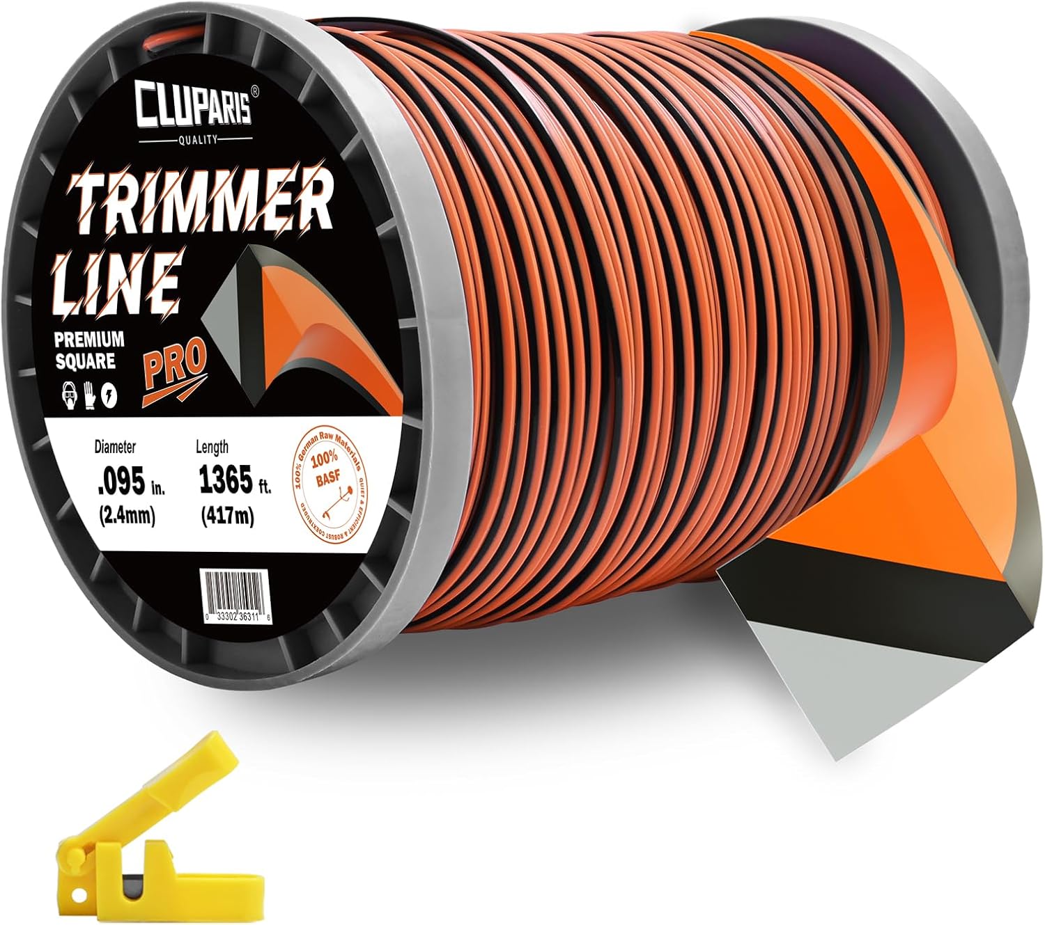 Cluparis 5-Pound Super Heavy Duty Trimmer Line .095-Inch-by-1365-ft Square Pro Trimmer Line Spool 3-Component Tri-Extrusion Weed Eater String with Super Line Cutter