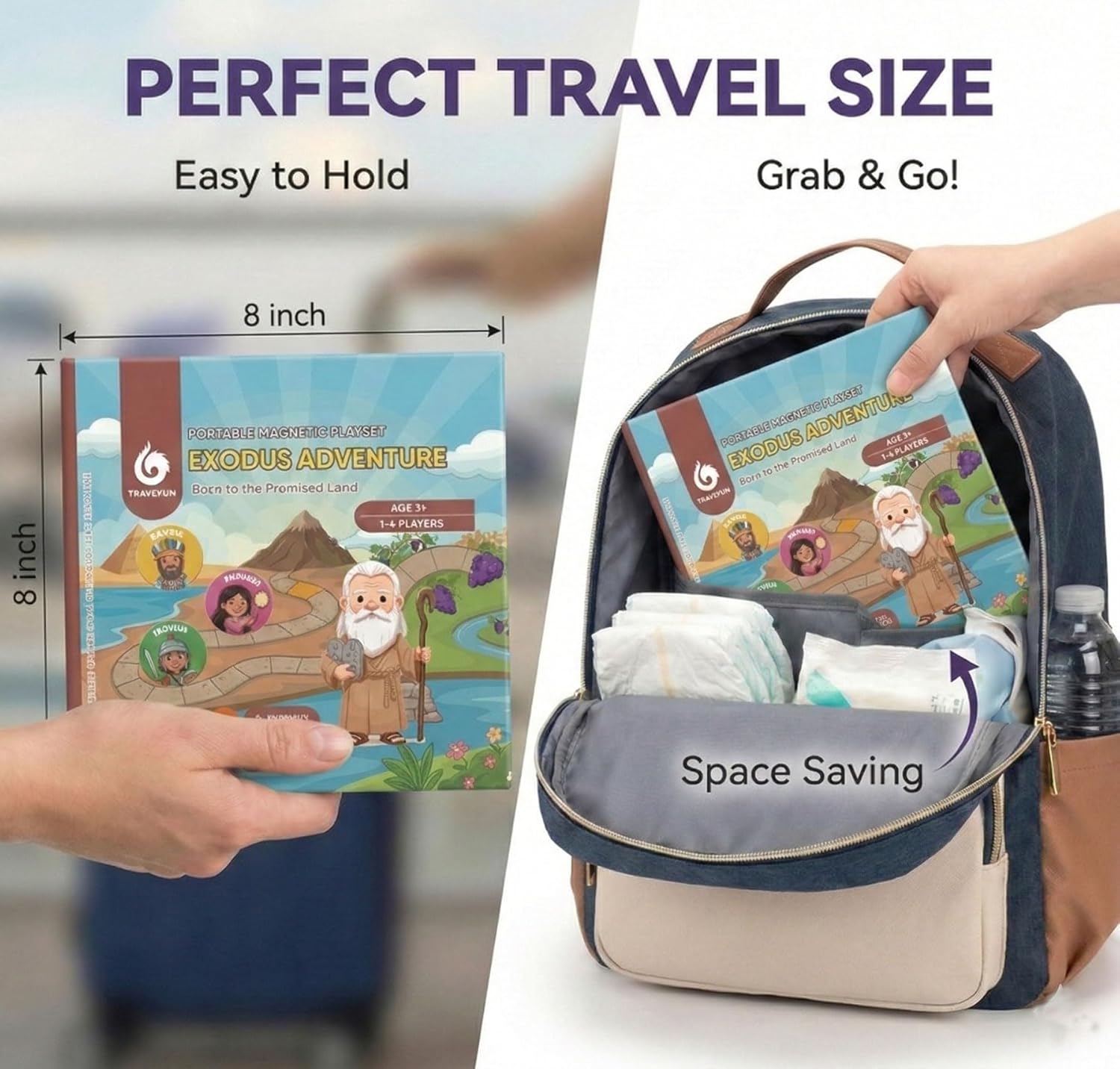 TRAVOFUN Exodus Magnetic Board Games for Kids Ages 3-5+, Foldable Travel Games & Bible Toys, Christian Snake and Ladders Family Game for Road Trip Activities & Sunday School Gifts