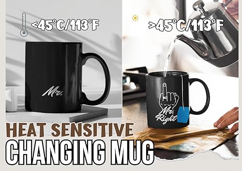 Miniatura 2 de Onebttl Funny Coffee Mug Wedding Gifts for Couple, Groom, Mr. Right 12oz Heat Sensitive Magic Coffee Mug for Wedding, Engagement, Bridal Shower,