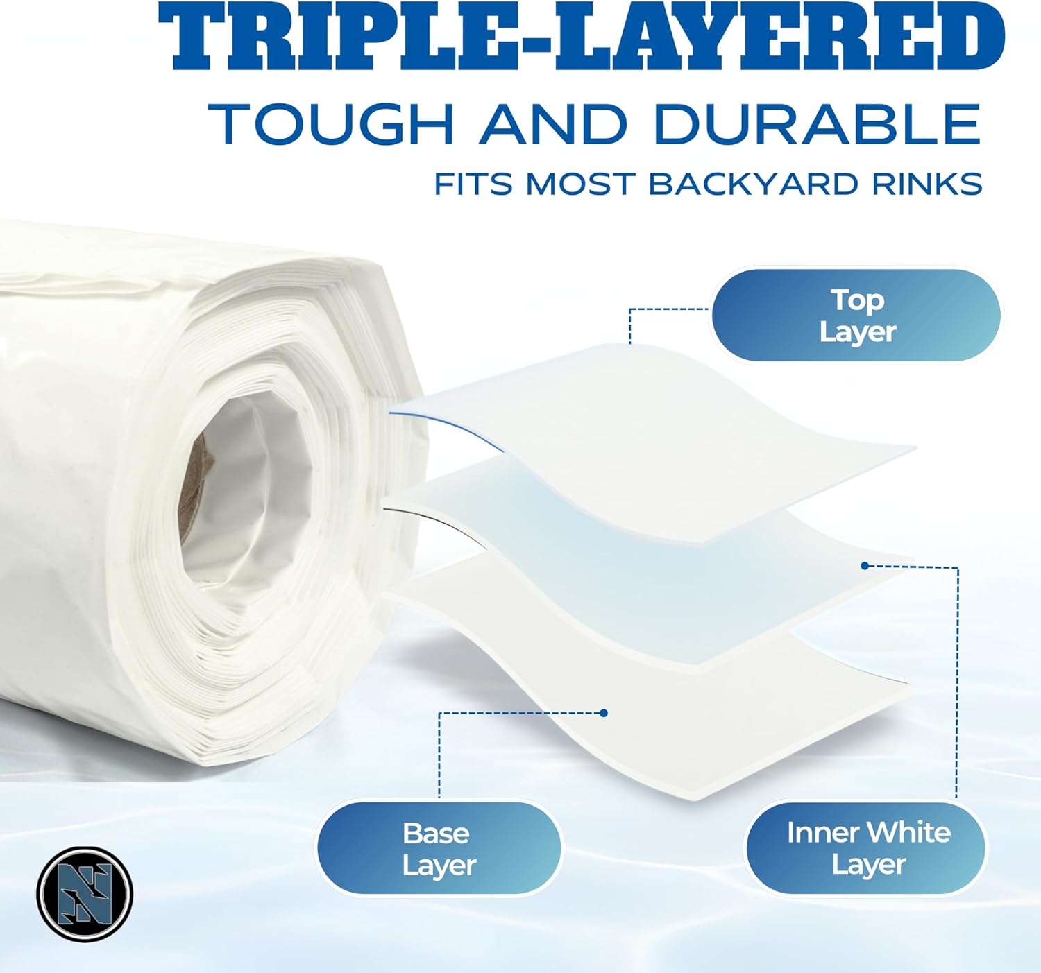 Heavy Duty Ice Rink Liner - Triple Layer Backyard Rink Protection Durable Long Lasting Premium Cold Crack Resistant - Home Hockey and Skating Rink Liners - Made in USA and Canada