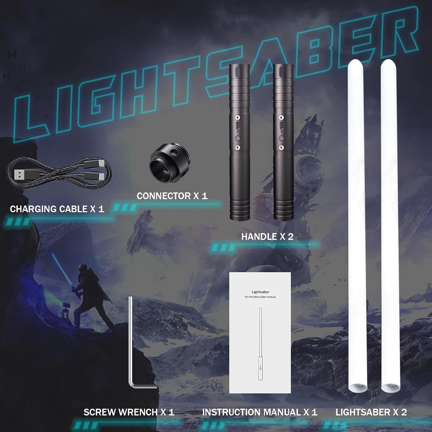 Laserschwert Kinder, USB-C Lade Lichtschwert Kinder, RGB 15 Farben 2 in 1 Lichtschwert, Duell Lightsaber mit 4 Modi, Metallgriff Lichtschwerter, Laser Schwert Kinder und Erwachsene 60cm x 2pc Schwarz