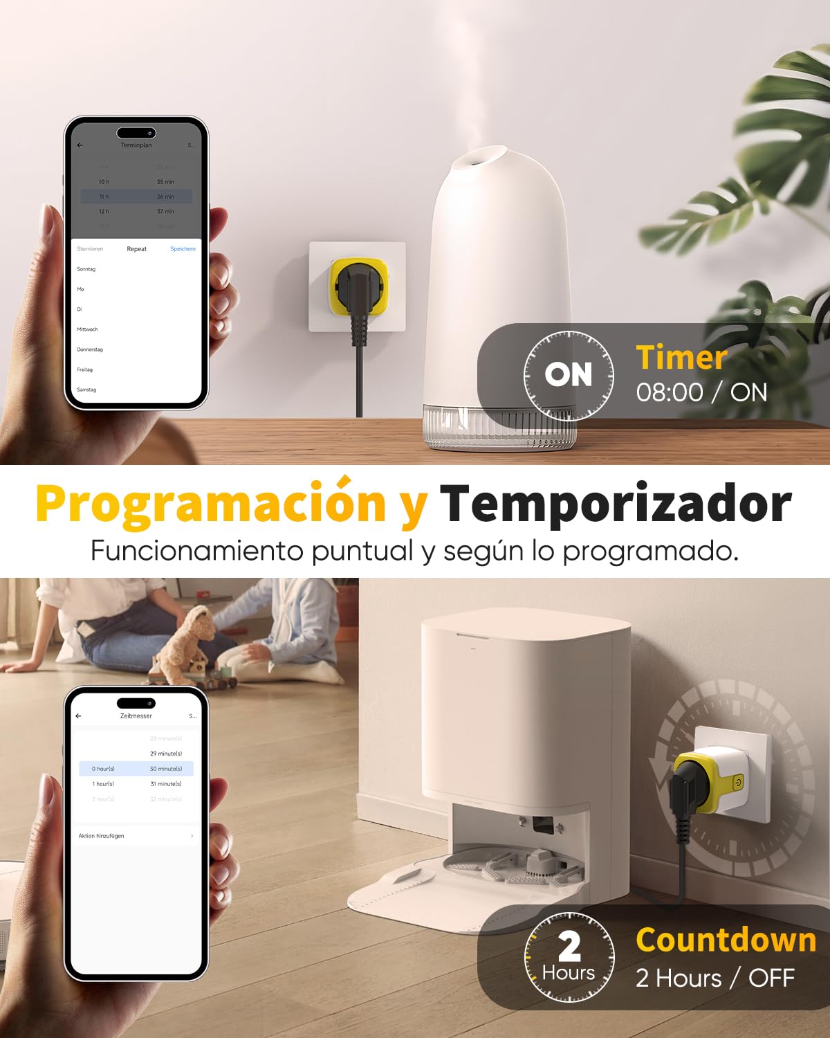 GreenSun Enchufe Inteligente WiFi con Medidor, Alexa y eWeLink, 4 Uds | Control por voz y app: programa horarios, usa temporizador y consulta consumo en eWeLink. Compatible con Alexa y SmartThings