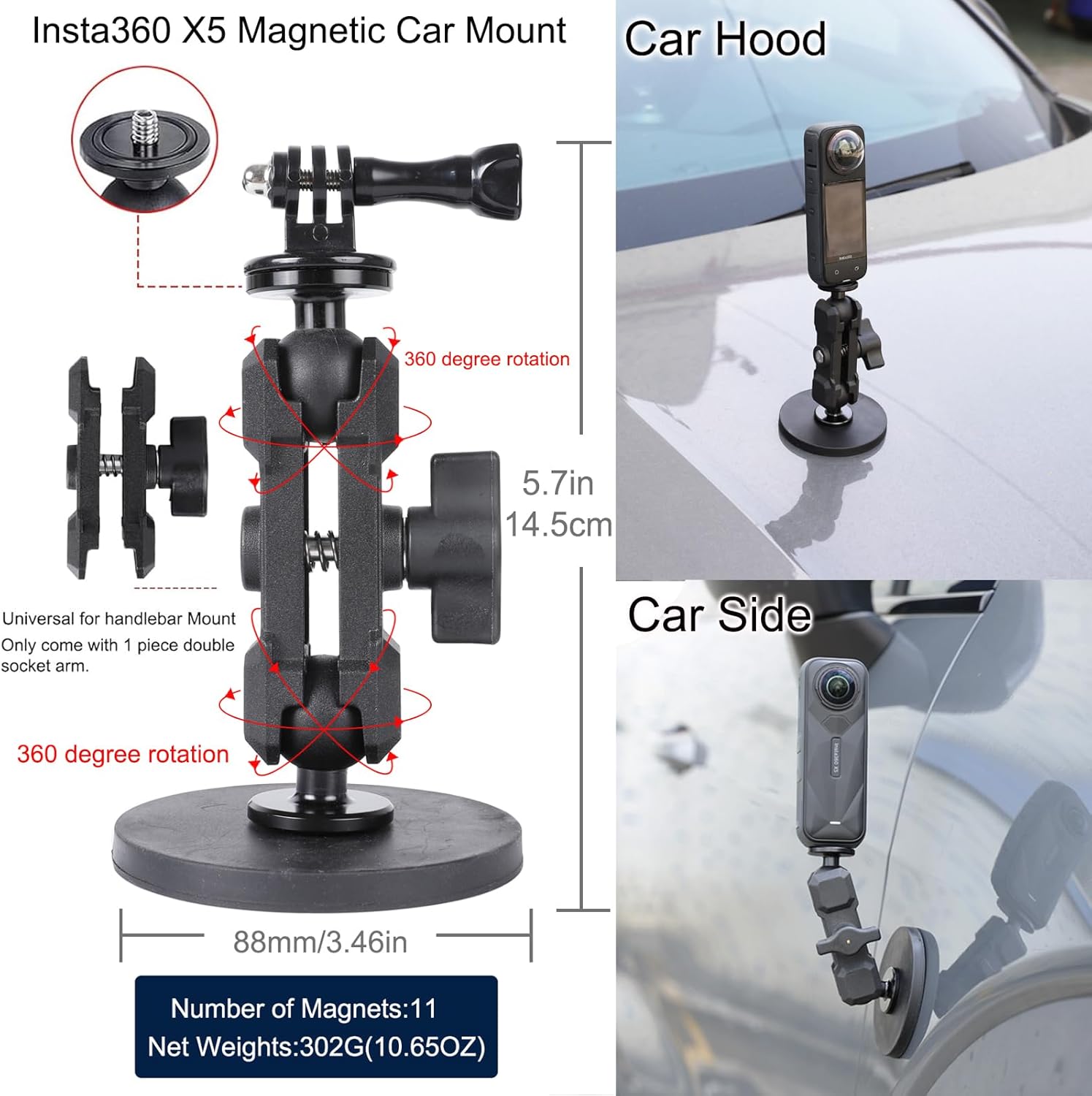 PellKing Accessories Kit for insta360 X5,Included Carrying Case with Belt,2 Pcs Metal 1/4" Adapter,Handlebar Clamp,Magnetic Mount,43in Selfie Stick,Chest Strap,Head Strap,Backpack Mount,and Others