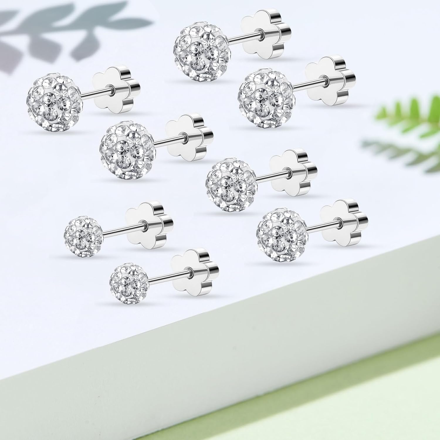 4Pairs Crystal Ball Stud Earrings for Women Hypoallergenic Stainless Steel Flat Back Stud Earrings Sparkly Cubic Zirconia Disco Ball Earrings Set 3 4 5 6 MM - Image 4