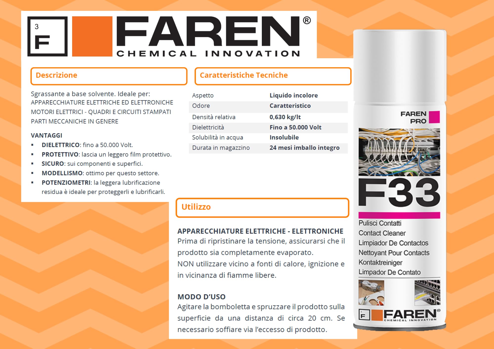 Faren F33 Pulitore Contatti, Spray Sgrassante ad Azione Protettiva Ideale per Motori Elettrici, Circuiti Stampati e tante Apparecchiature Elettroniche, ottimo per il Modellismo, 400ml (3 Pz)