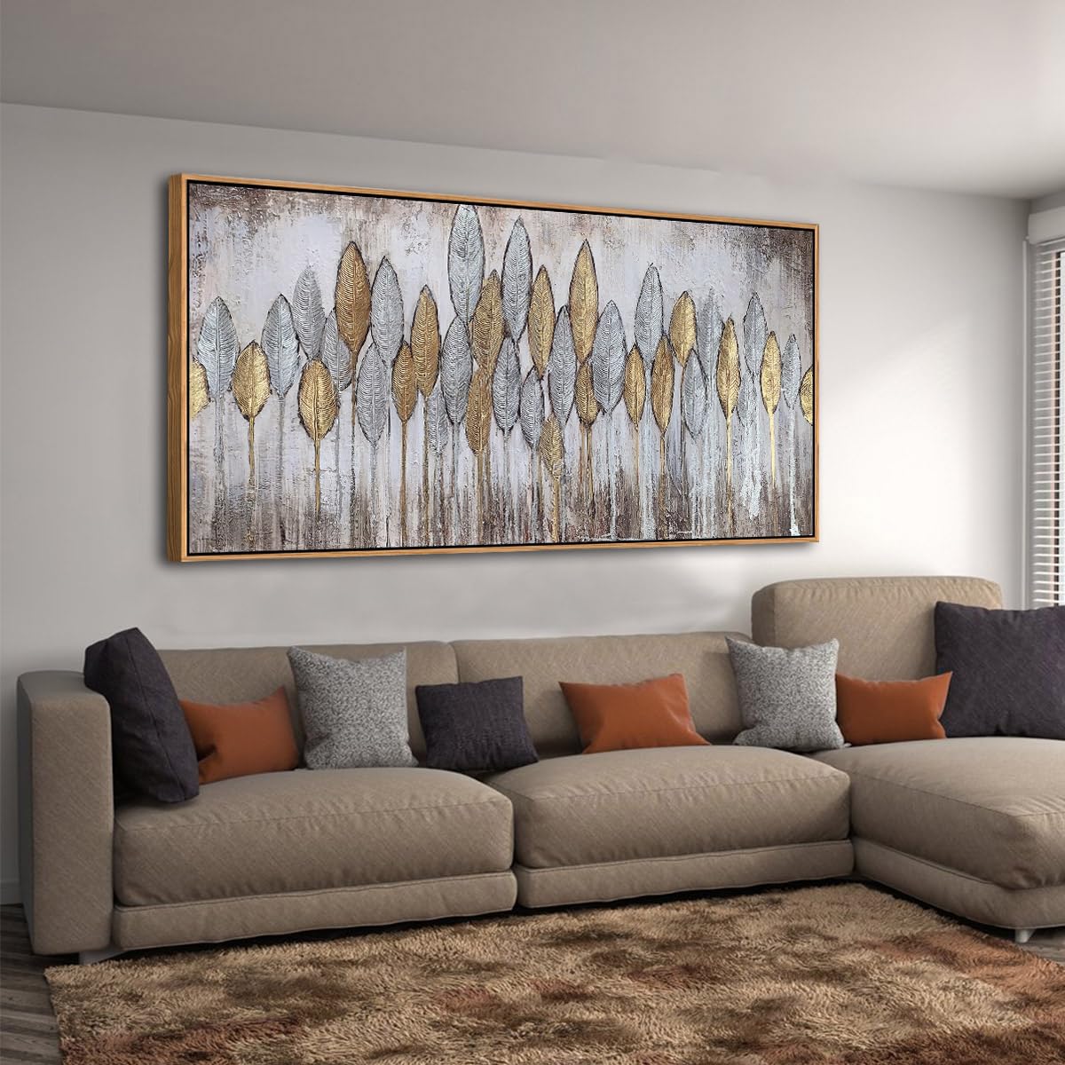 Acocifi Large Framed Canvas Wall Art Aesthetic Bedroom Painting Abstract Gold Leaf Textured Artwork Vintage Grey Brown Boho Picture for Living Room Bathroom Farm Office Home Decor 40